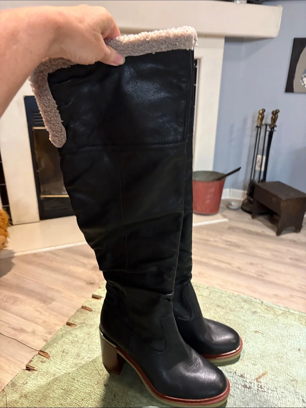 Vince Camuto Gambrel Black Leather Knee High Platform Boots 9M